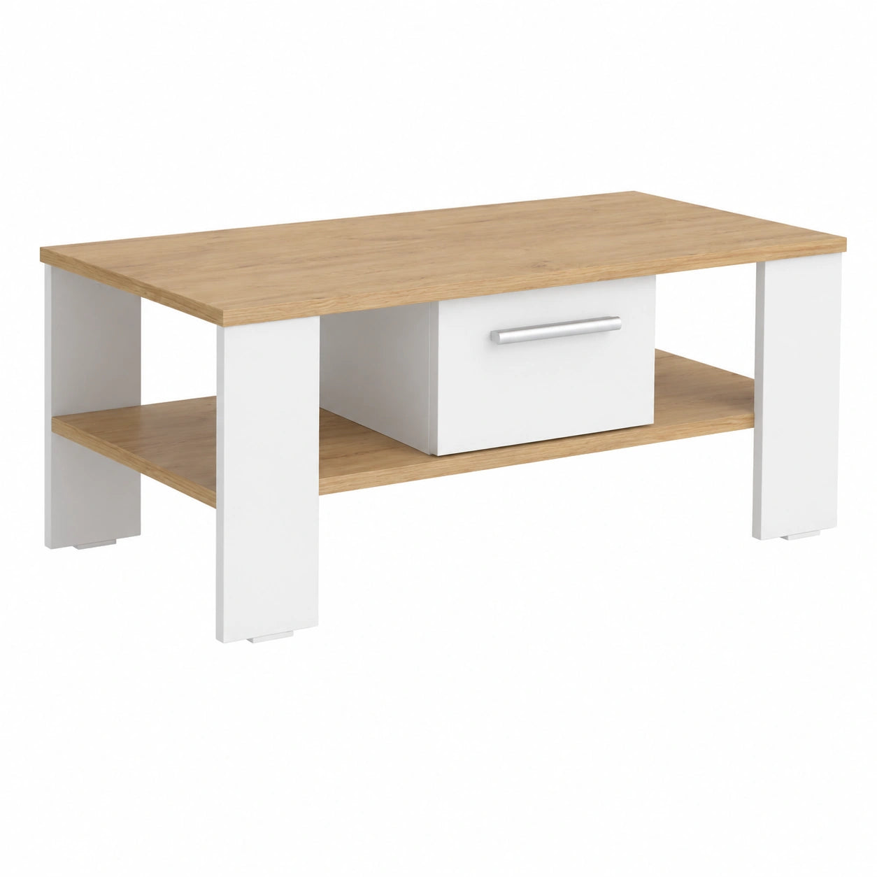 Table basse, en chêne, coloris blanc et doré, 89,8 x 46,4 cm, pour le salon