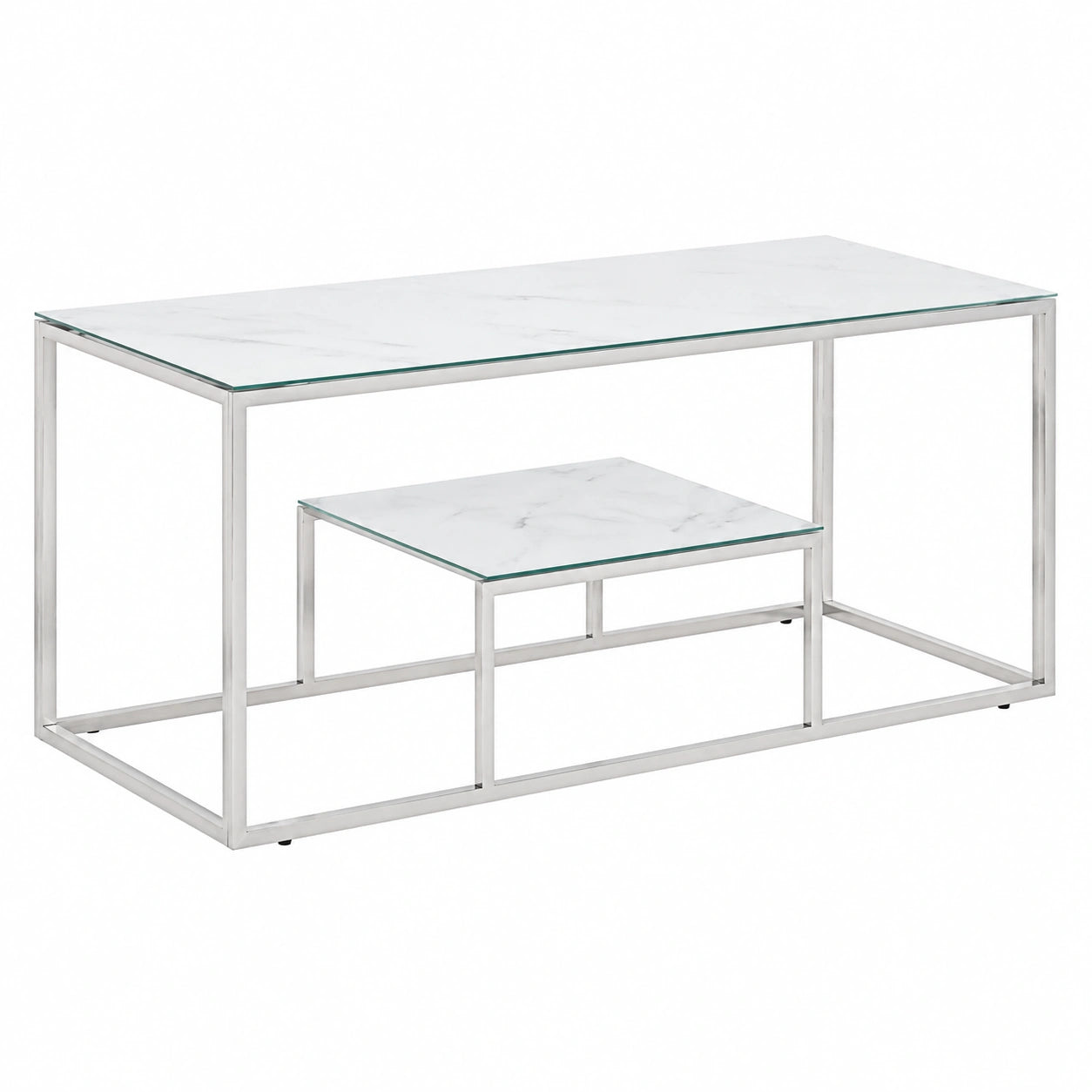 Canapé, en acier inoxydable et verre trempé, coloris blanc et argenté, 110 x 45 x 45 cm, pour le salon