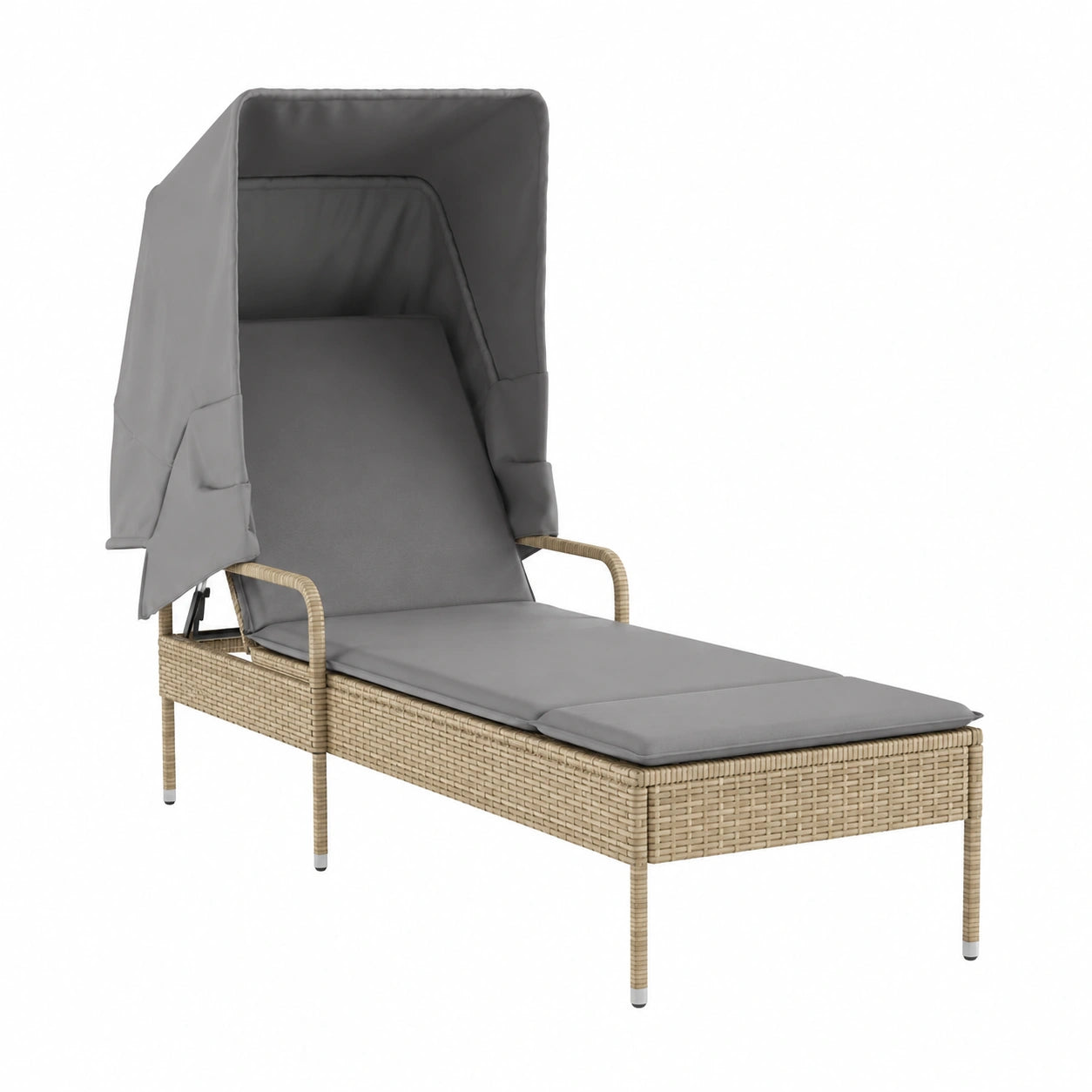 Chaise longue, avec coussin, extensible, réglable, en résine tressée, coloris beige, pour la terrasse ou le jardin