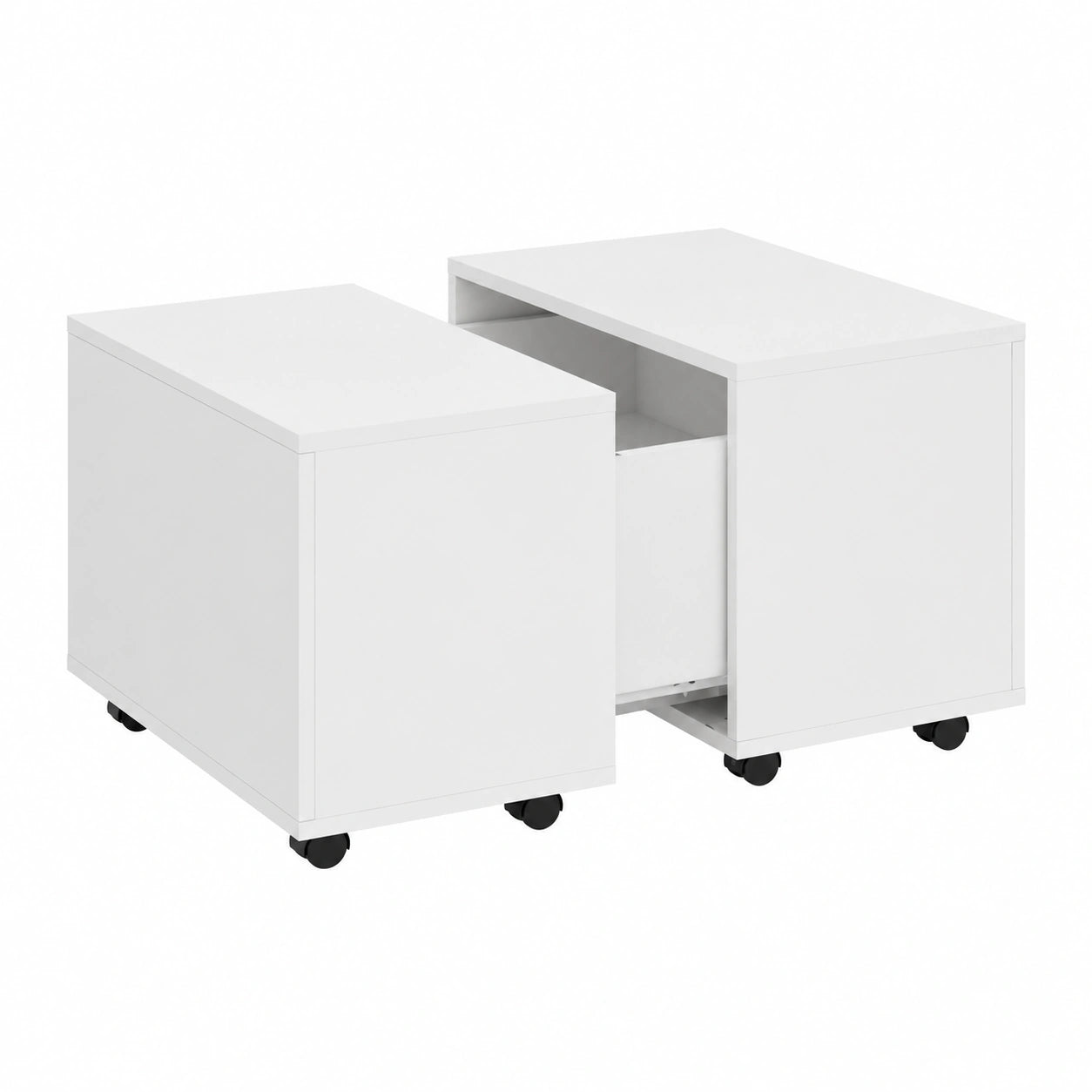 Table basse, extensible, avec rangement, avec tiroirs, 60 x 60 x 38 cm, coloris blanc, pour le salon