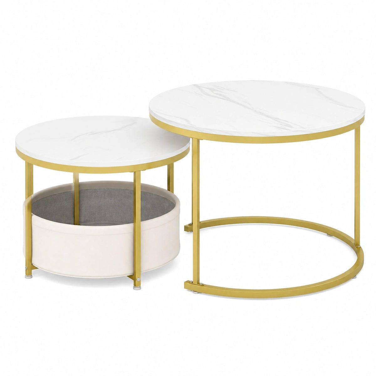 Bureau, avec rangement, en métal et tissu, coloris blanc et doré, pour l’espace de travail