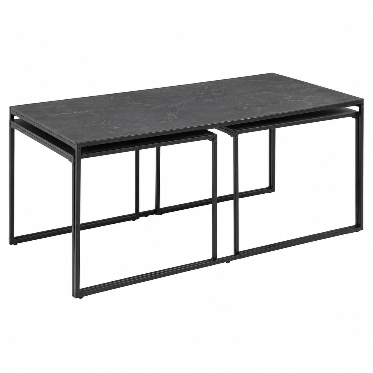 Table basse, en métal, extensible, coloris noir, 3 pièces, pour le salon