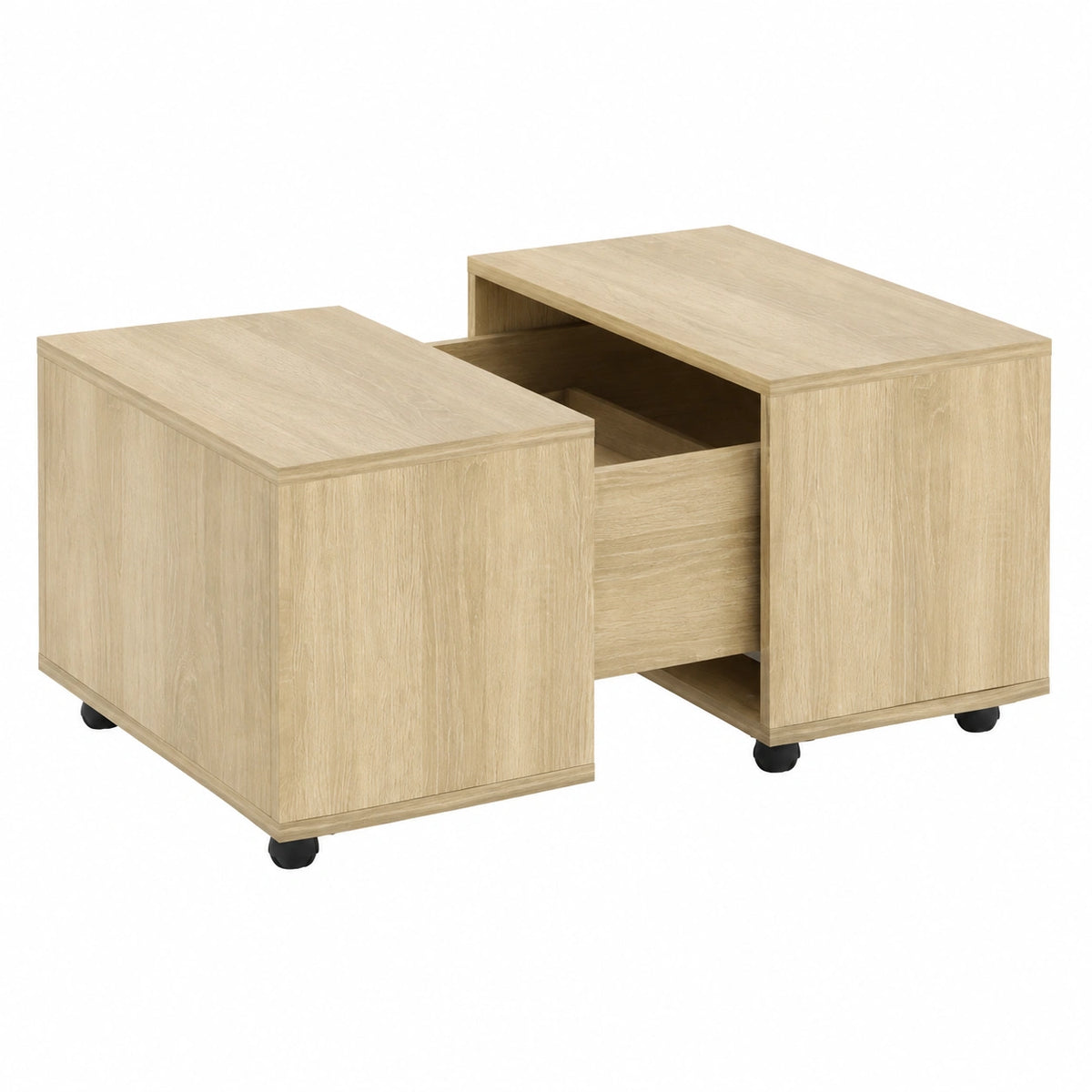 Table basse, extensible, avec rangement, sur roulettes, en chêne, 60 x 60 x 38 cm, pour le salon