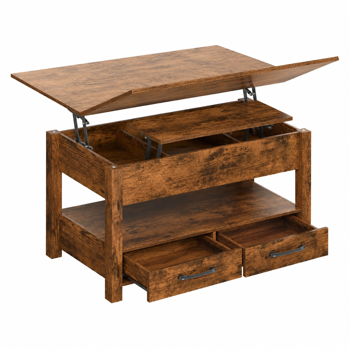 Bureau, extensible, avec rangement, avec tiroirs, coloris marron, pour l’espace de travail