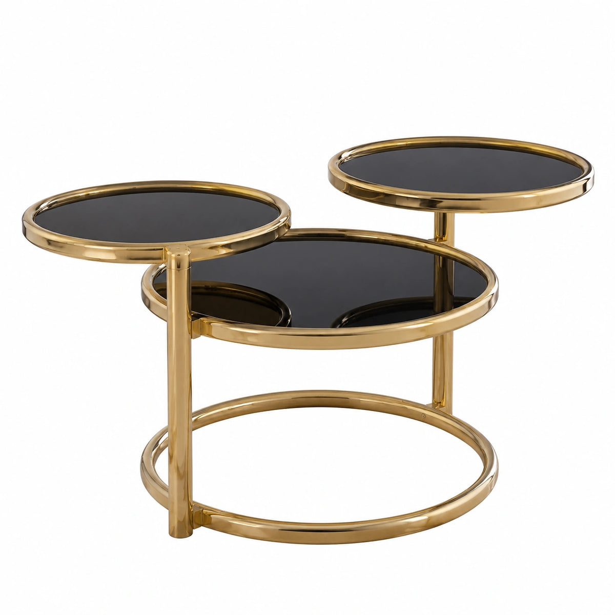 Table basse, en métal et verre, coloris noir et doré, 58 x 43 x 58 cm, pour le salon