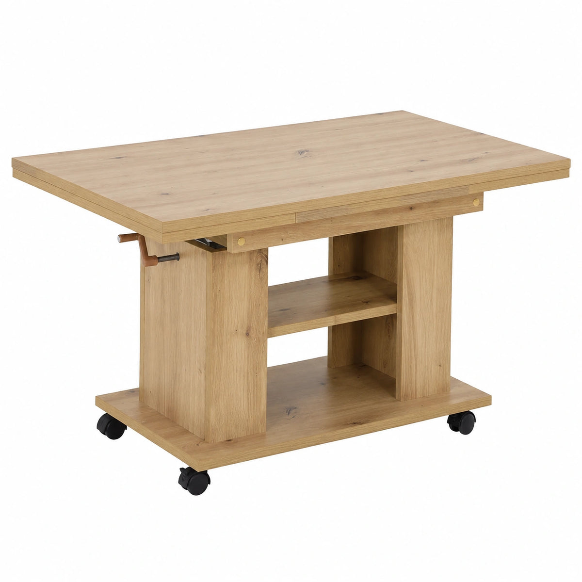 Table basse, extensible, réglable, sur roulettes, en chêne, pour le salon