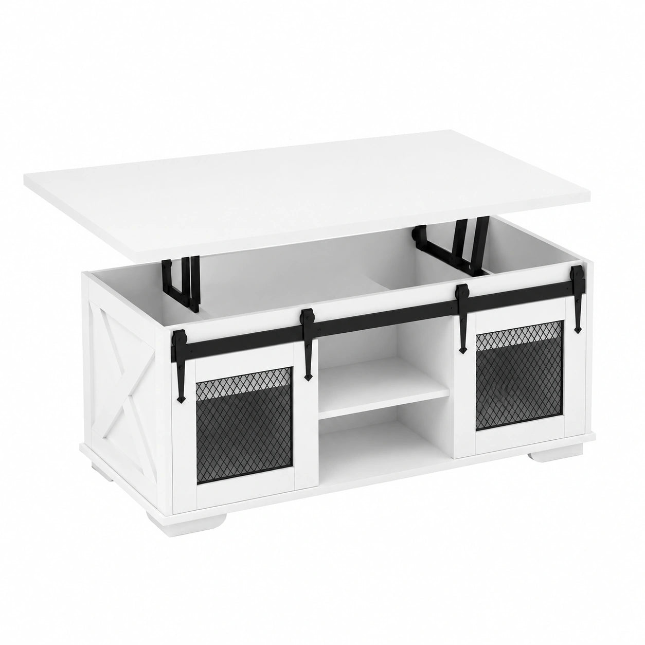 Table basse, convertible, extensible, avec rangement, coloris blanc, pour le salon