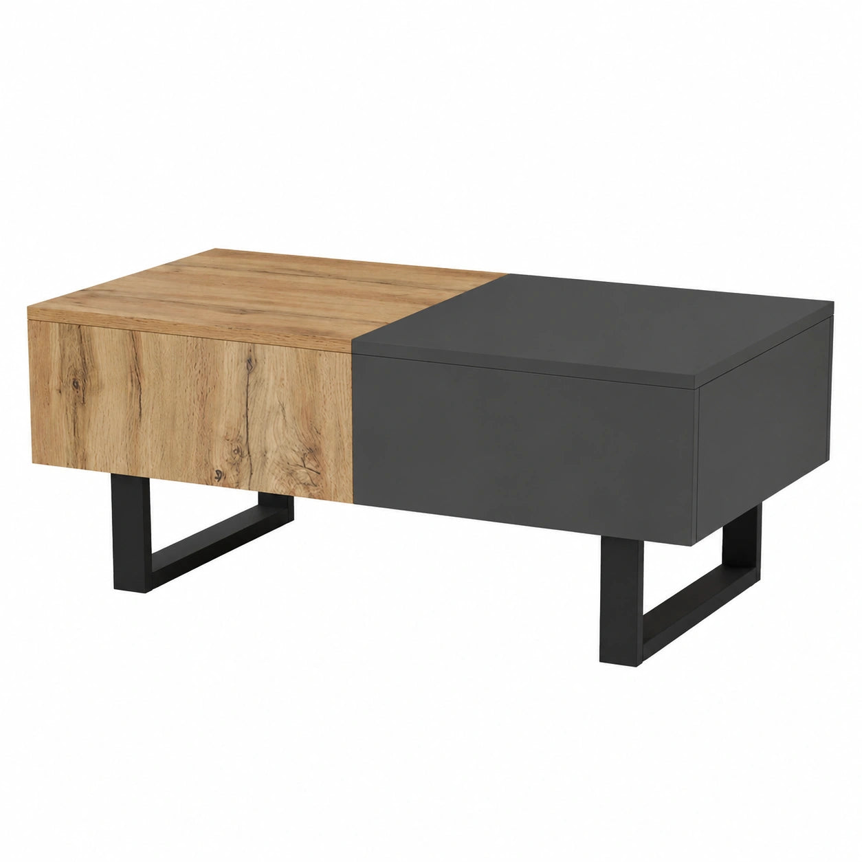Table basse, extensible, avec rangement, coloris noir et gris, pour le salon