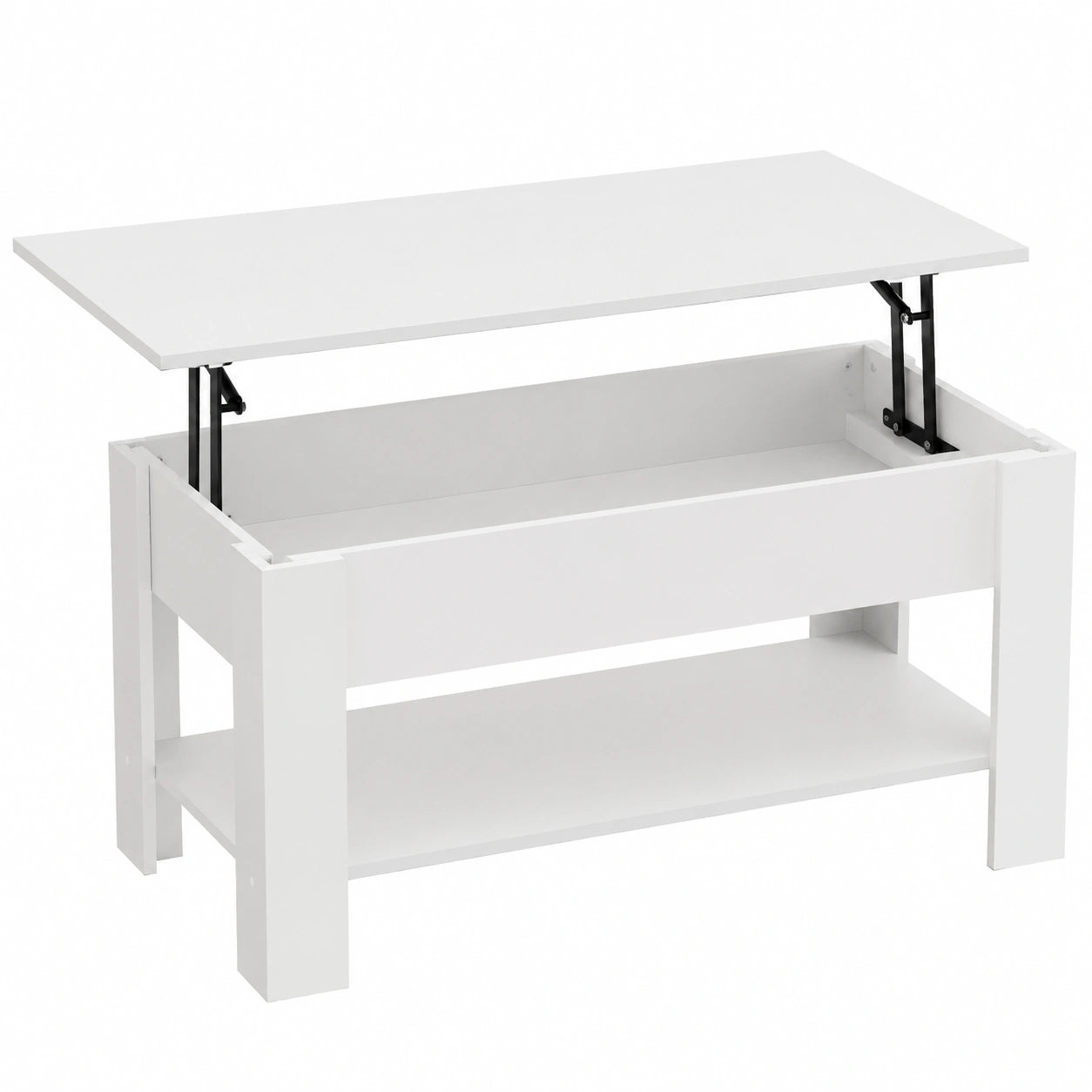 Table basse, réglable, avec rangement, avec étagères, coloris blanc, pour le salon